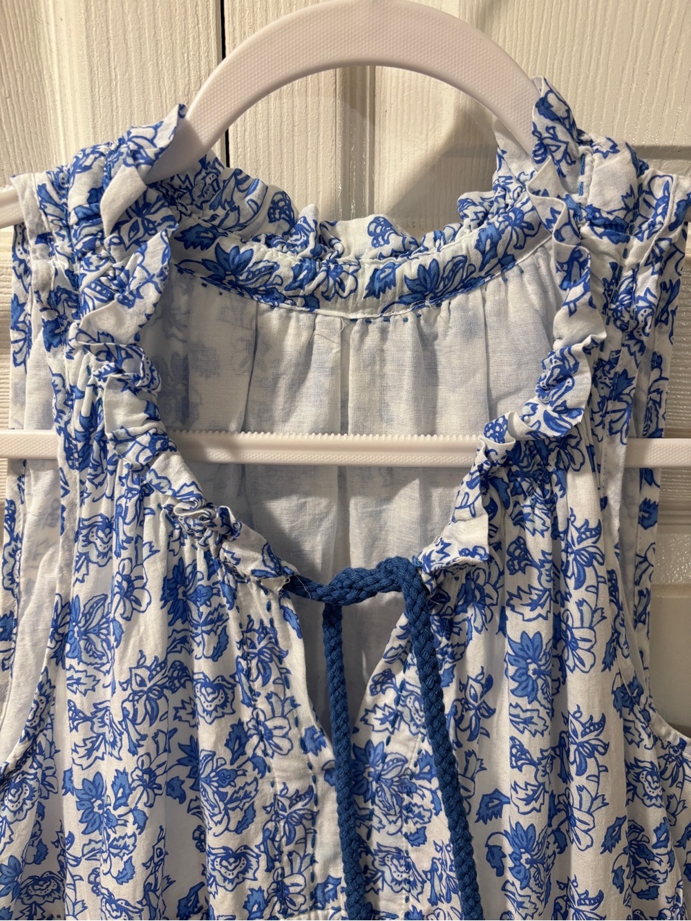 Calypso St. Barth Blue White Floral Block Print Tiered Maxi Dress Halter, Small - Picture 4 of 13